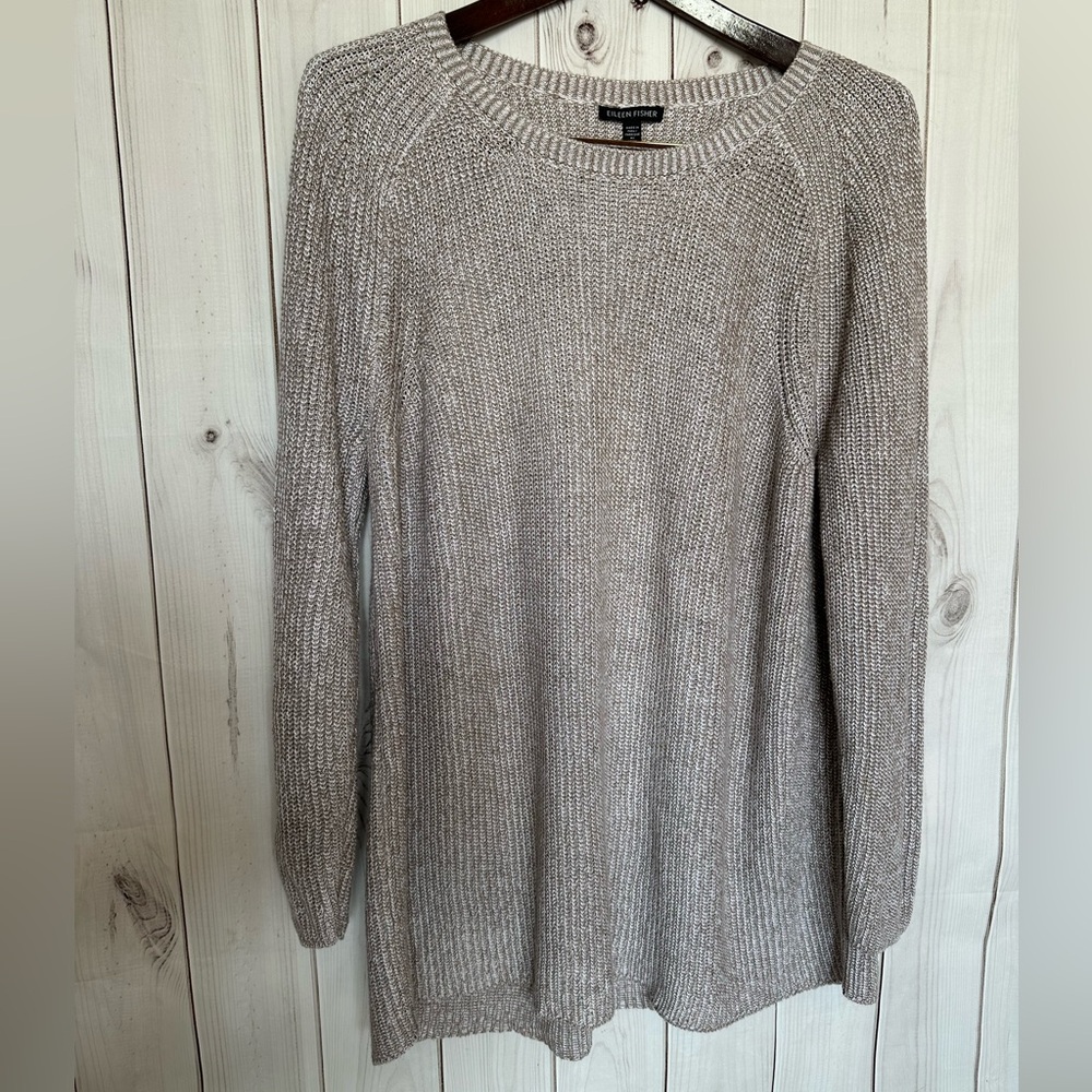 Eileen Fisher Organic Cotton Tencil Stretch Long Sleeve‎ Sweater Top Size Medium